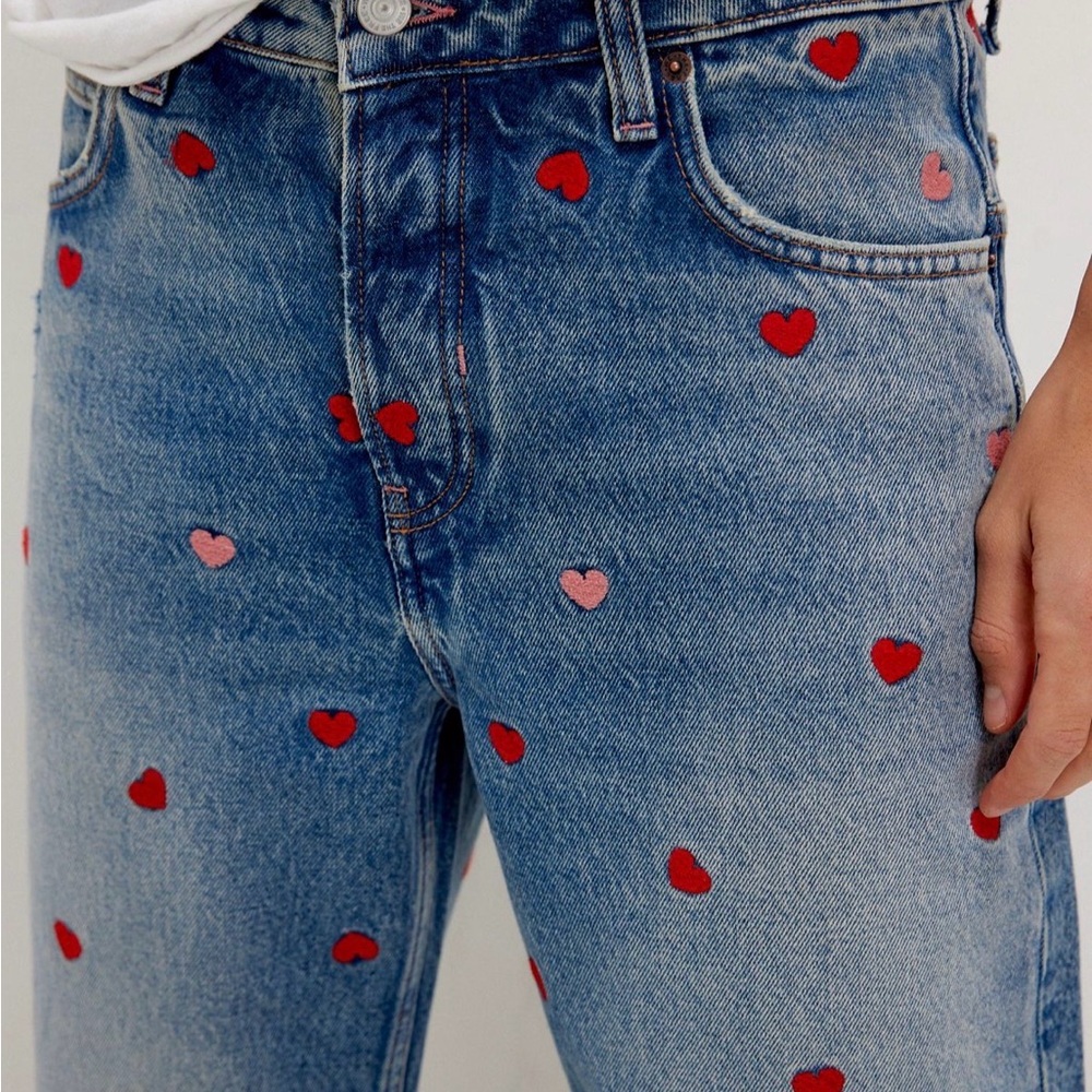 Free people We the free deep trance dropped boyfriend jeans embroidered Be mine